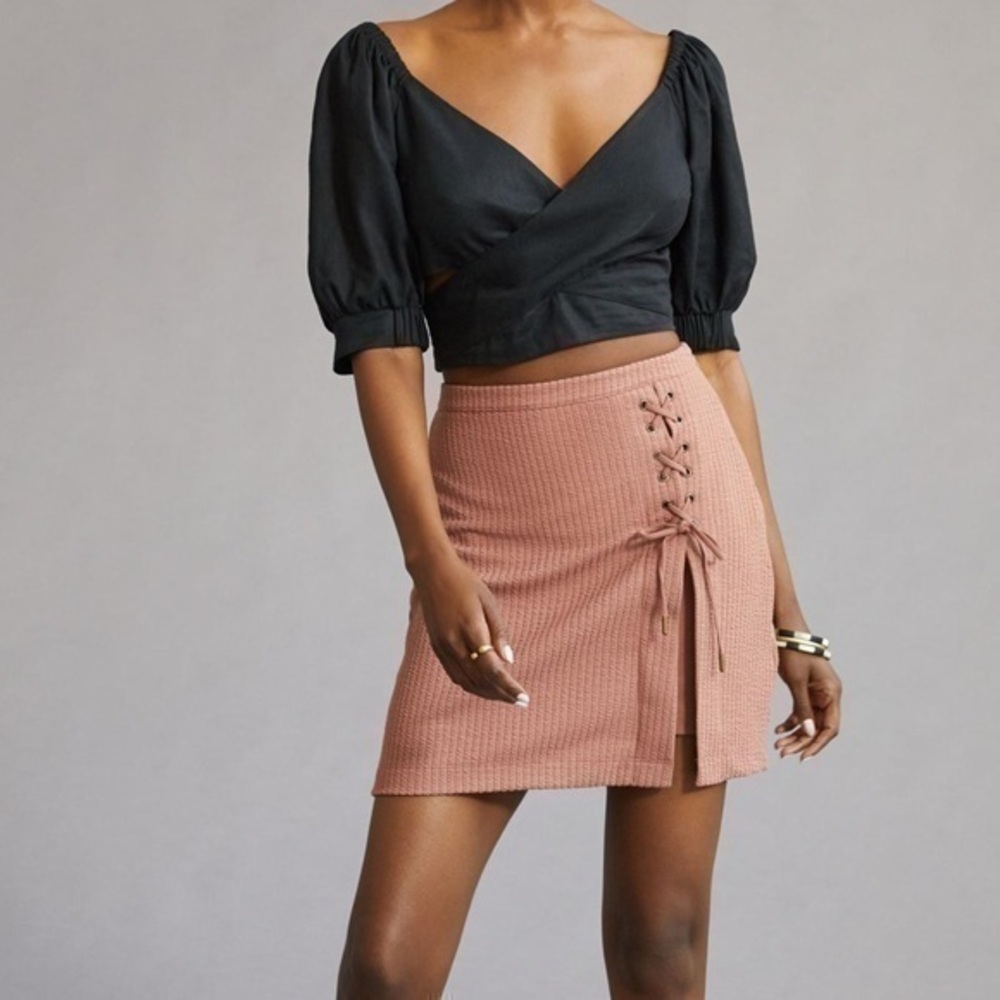 Anthropologie Lace-Up Knit Mini Skirt
